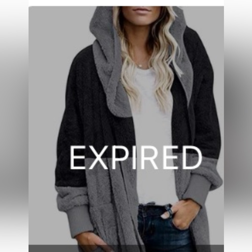 NEW Gray & Black Fleece Hooded Wrap Coat with Pockets